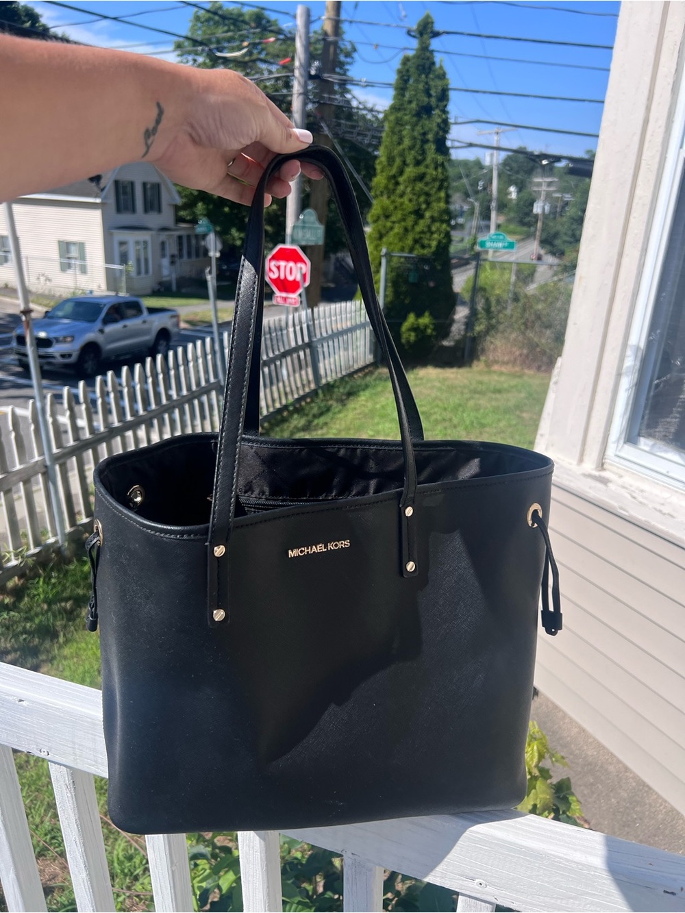 Michael Kors Black Saffiano Tote with Gold Hardware
